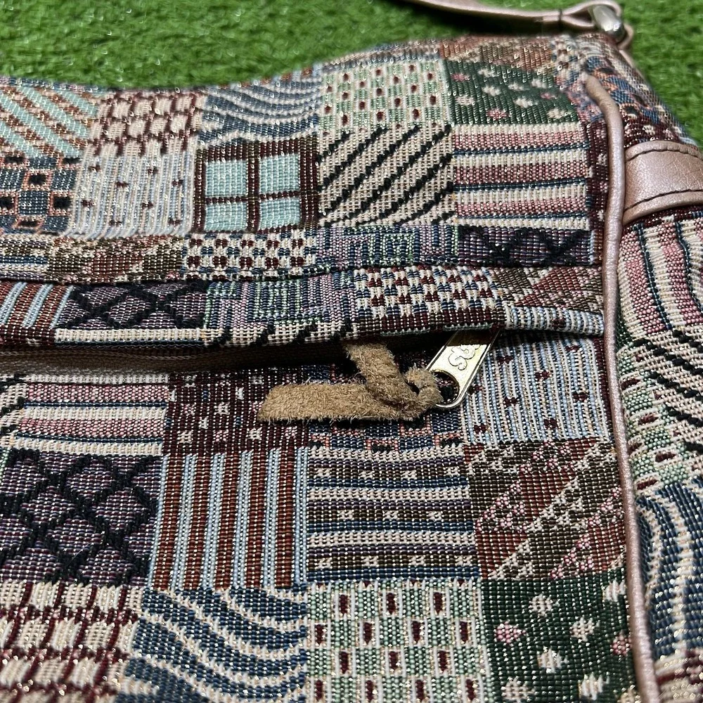 Vintage 1980s Patchwork Leather Purse USA made Hand sewn Geometric Abstract SAS